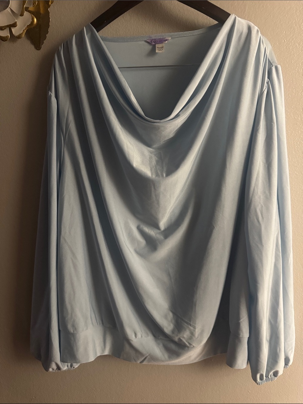 Cato Light Blue Draped Cowl Neck Pullover